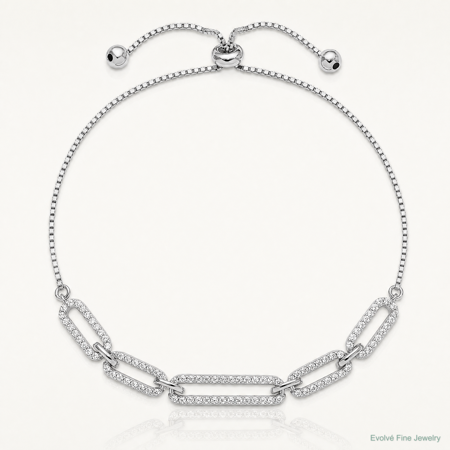 Sterling Silver Rhod-plated Paperclip Link CZ Adjustable Bracelet - Lifestyle View