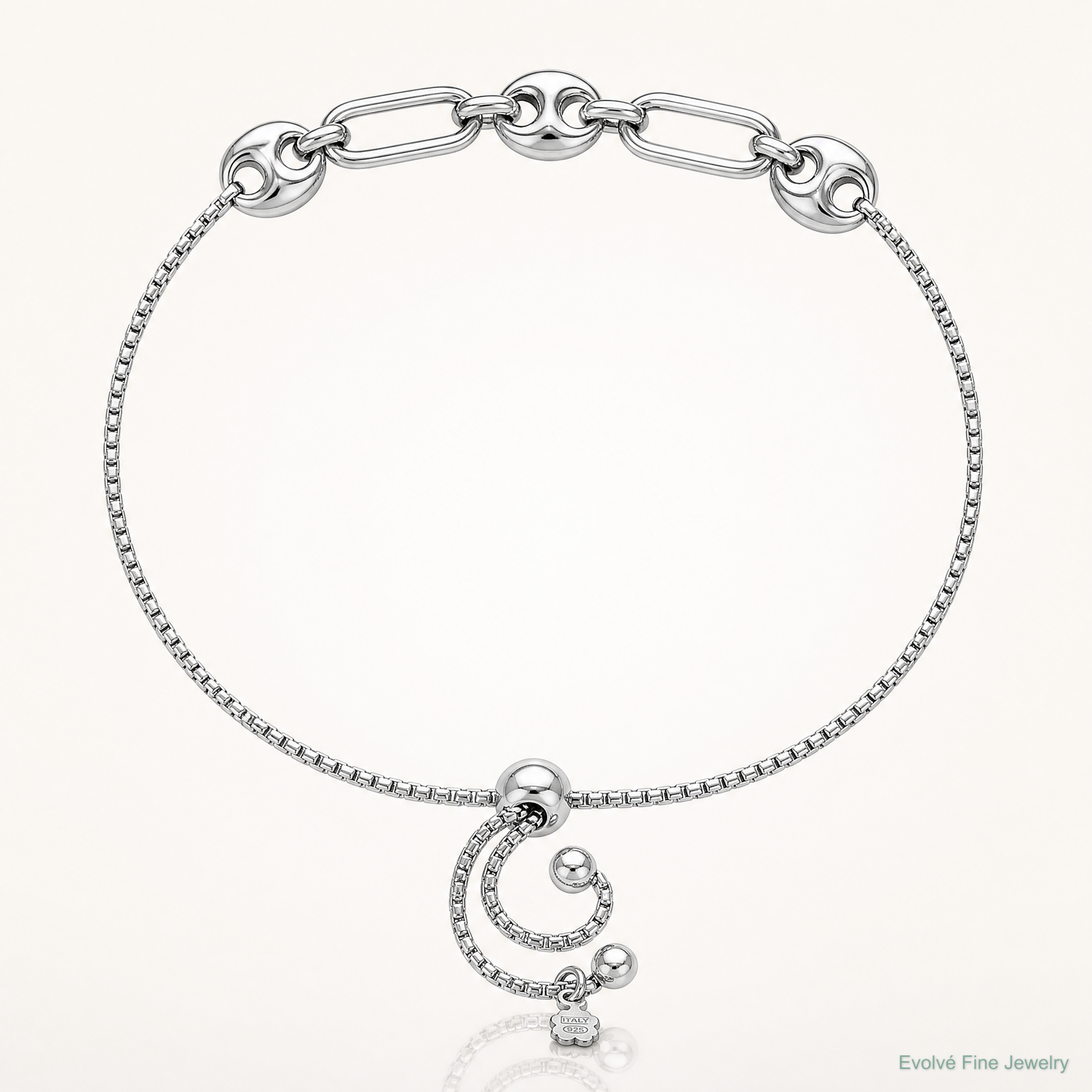 Sterling Silver Rhodium-plated Fancy Link Adjustable Bolo Bracelet - Lifestyle View