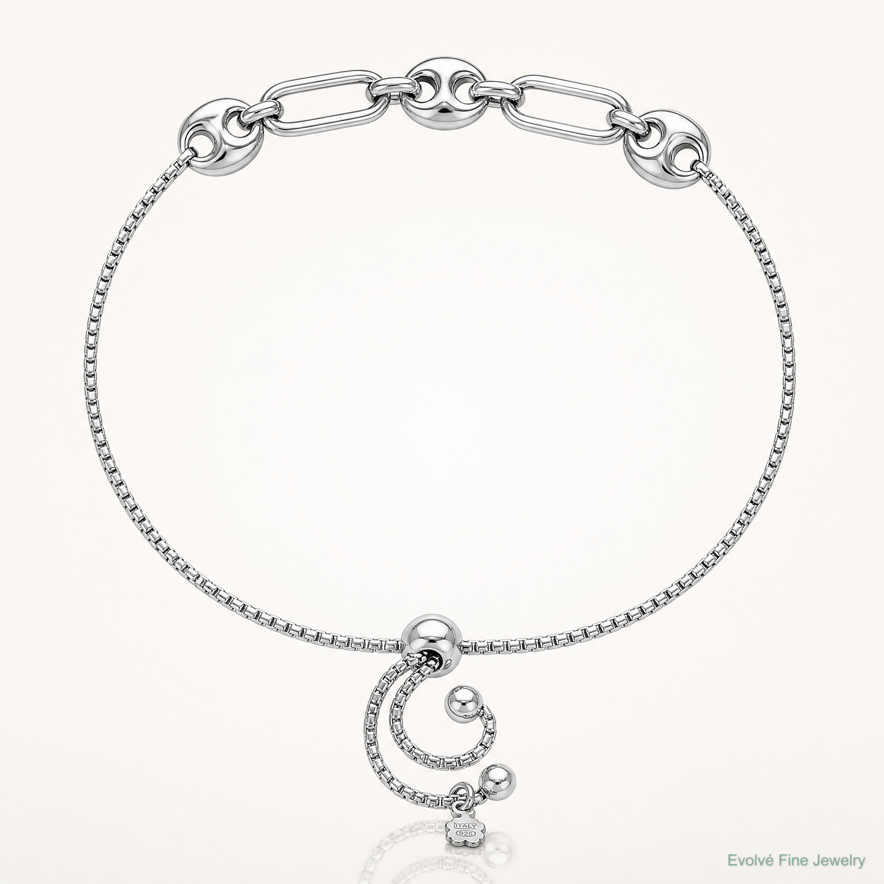 Sterling Silver Rhodium-plated Fancy Link Adjustable Bolo Bracelet - Lifestyle View