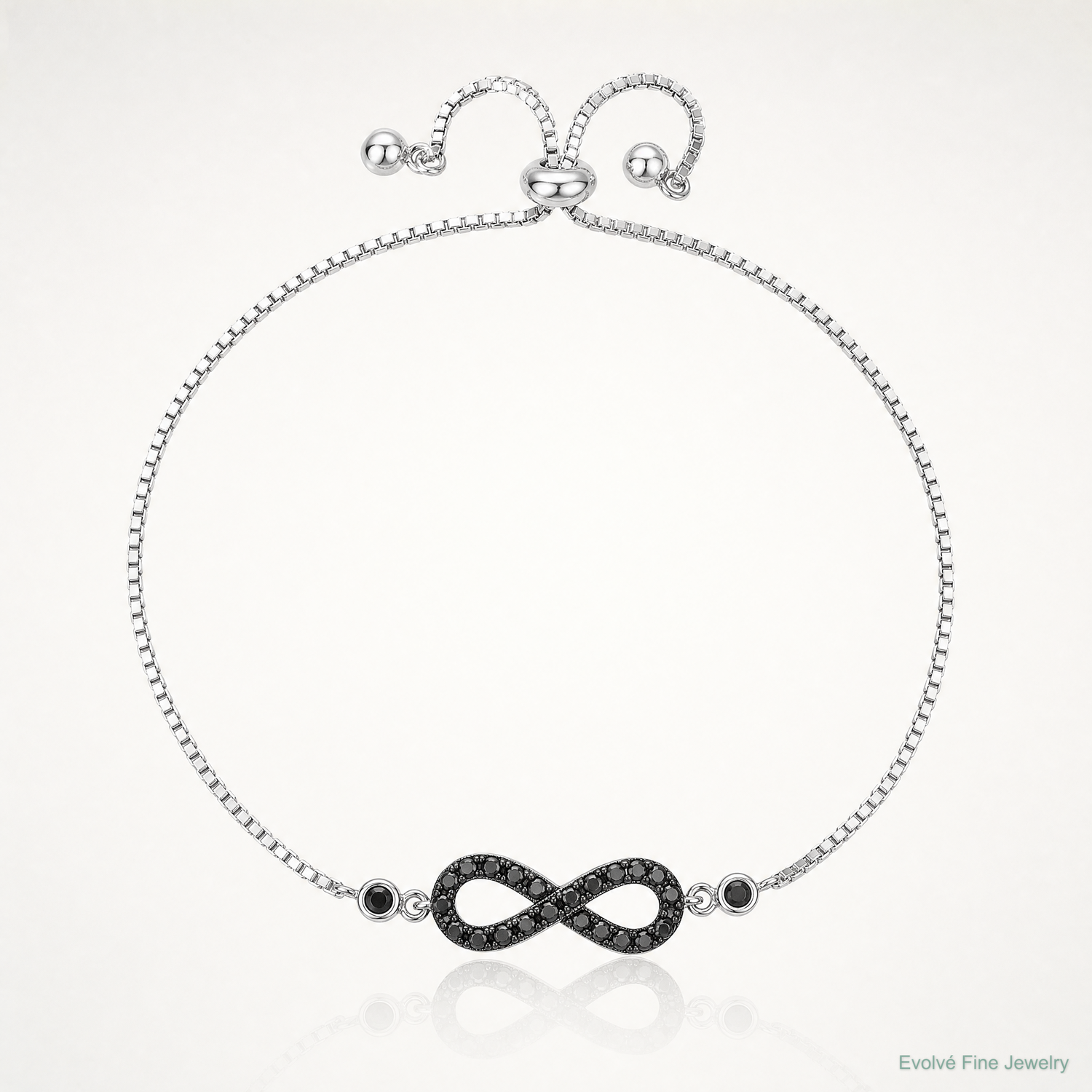 Sterling Silver Rhodium-plated Black Spinel Infinity Symbol Adjustable Brac - Lifestyle View