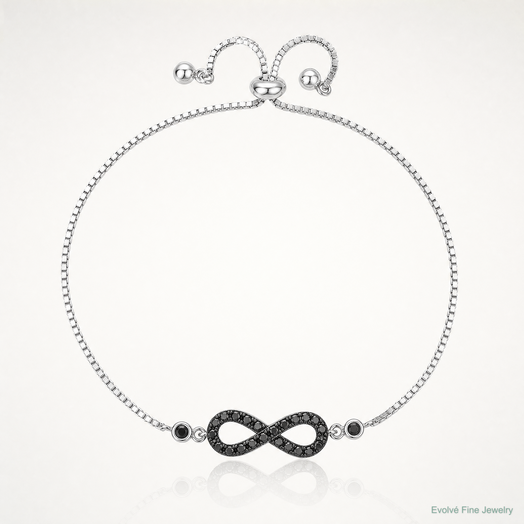 Sterling Silver Rhodium-plated Black Spinel Infinity Symbol Adjustable Brac - Lifestyle View