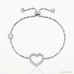 Sterling Silver Rhodium-plated Polished CZ Open Heart Adjustable Bracelet - Lifestyle View