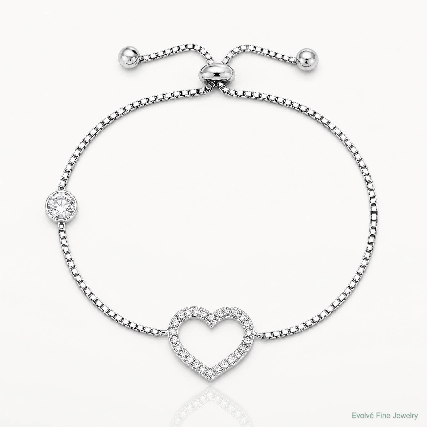 Sterling Silver Rhodium-plated Polished CZ Open Heart Adjustable Bracelet - Lifestyle View