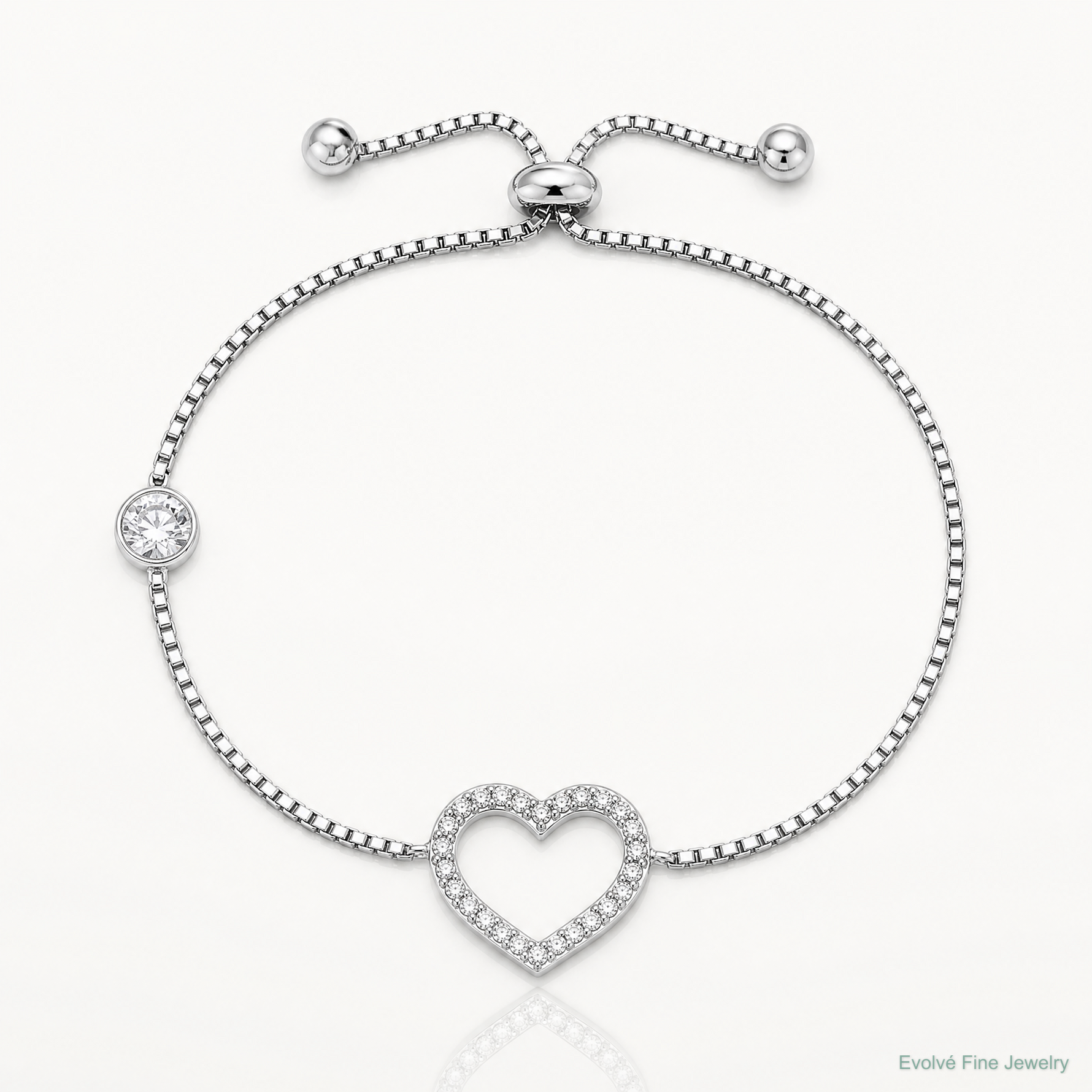 Sterling Silver Rhodium-plated Polished CZ Open Heart Adjustable Bracelet - Lifestyle View