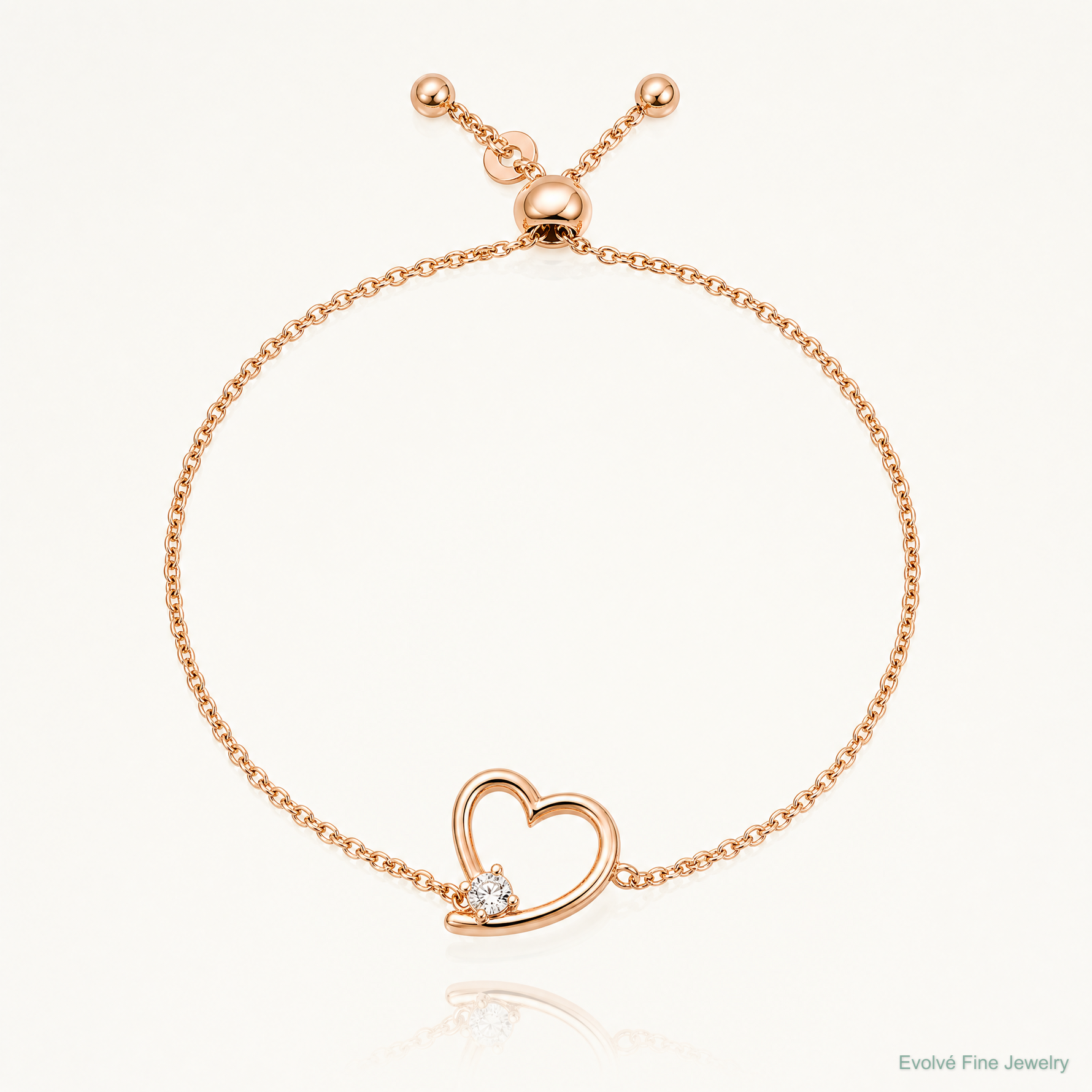 Sterling Silver Rose Gold-plated Open Heart with CZ Adjustable Bracelet - Lifestyle View