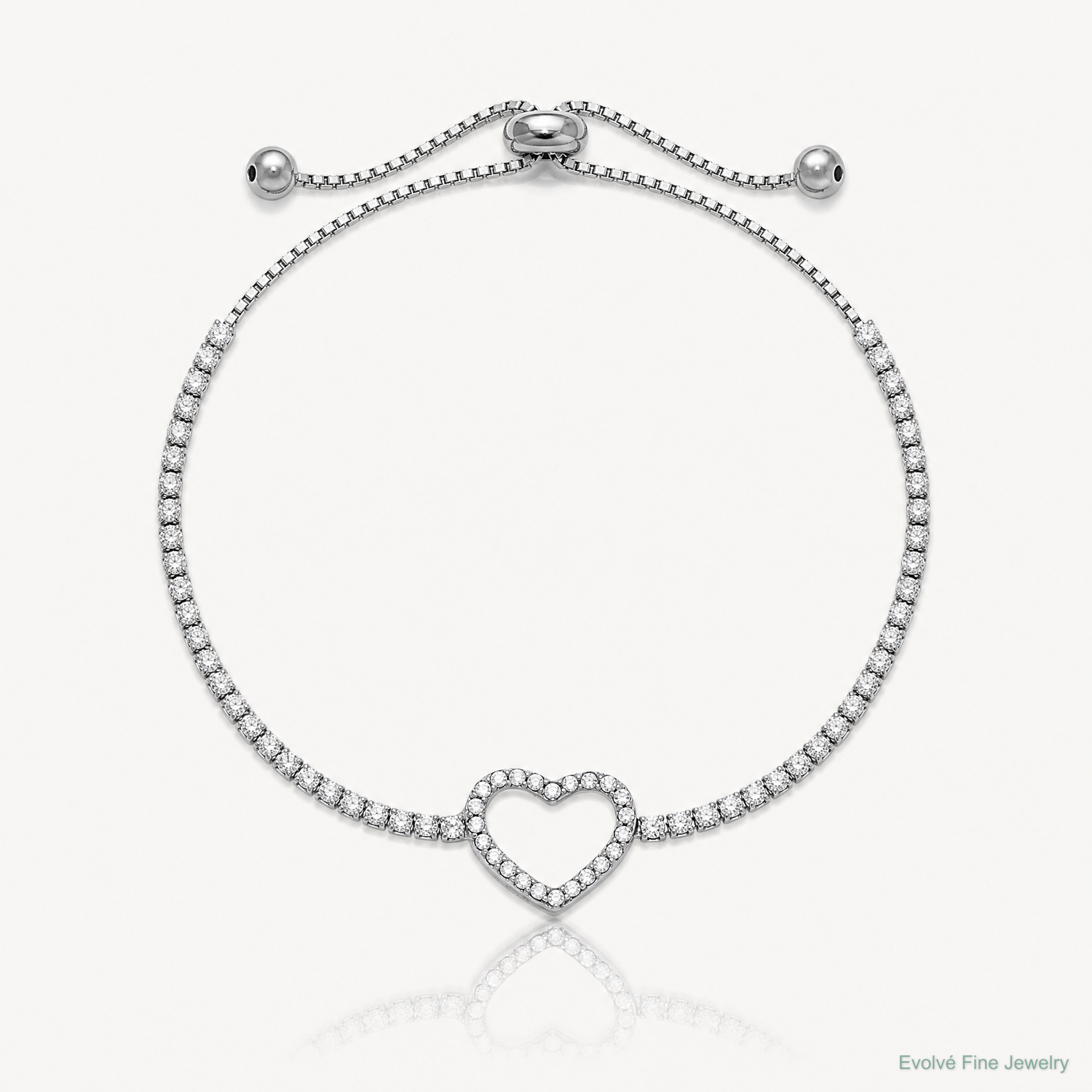Sterling Silver Rhodium-plated CZ Heart Adjustable Bracelet - Lifestyle View
