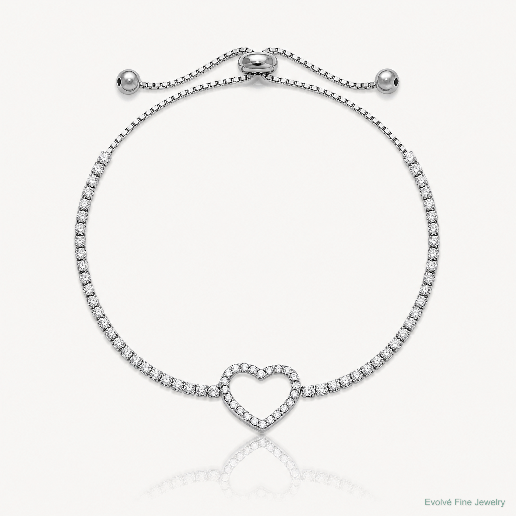 Sterling Silver Rhodium-plated CZ Heart Adjustable Bracelet - Lifestyle View