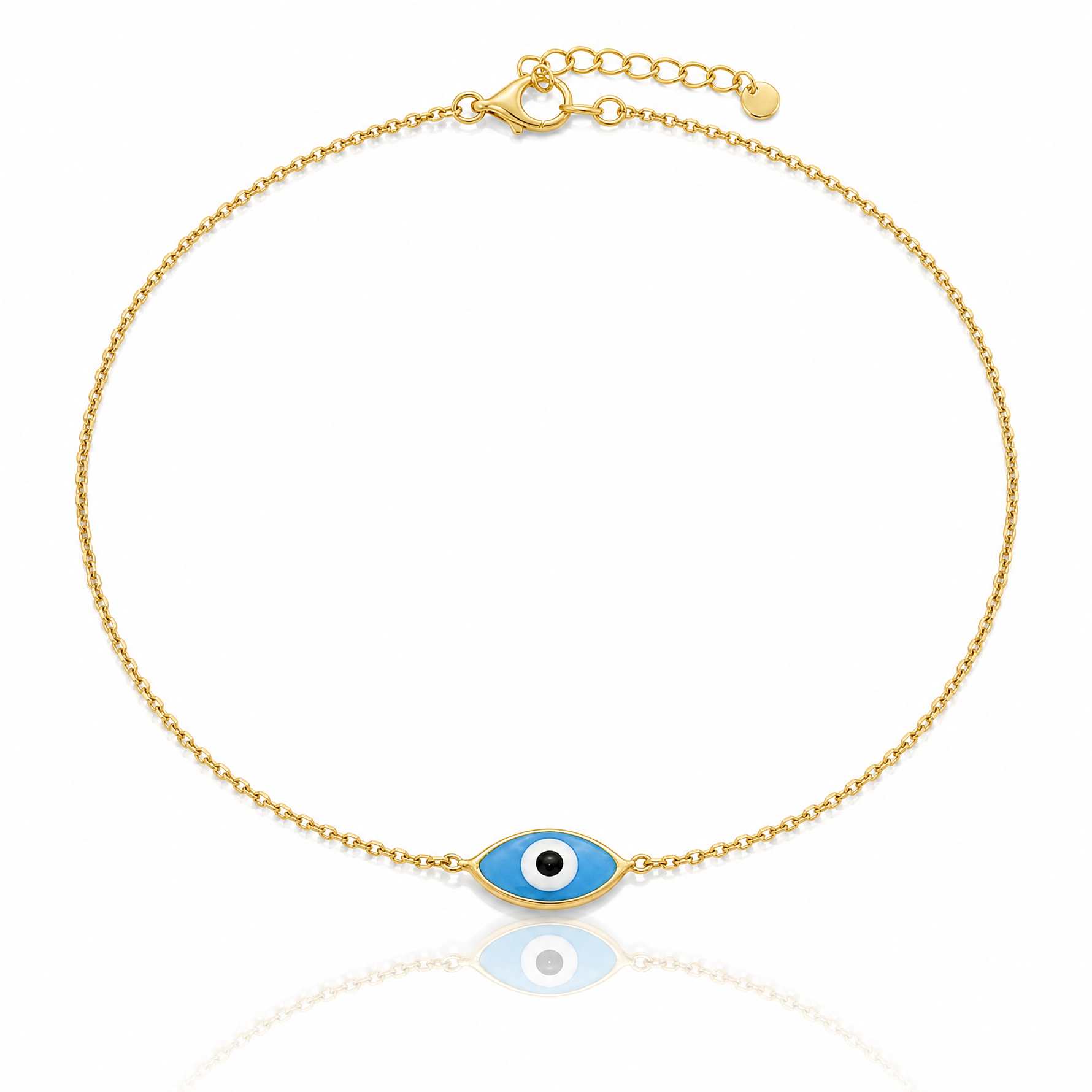 Sterling Silver Gold-plated Enamel Evil Eye 9in Plus 1in ext. Anklet - Lifestyle View