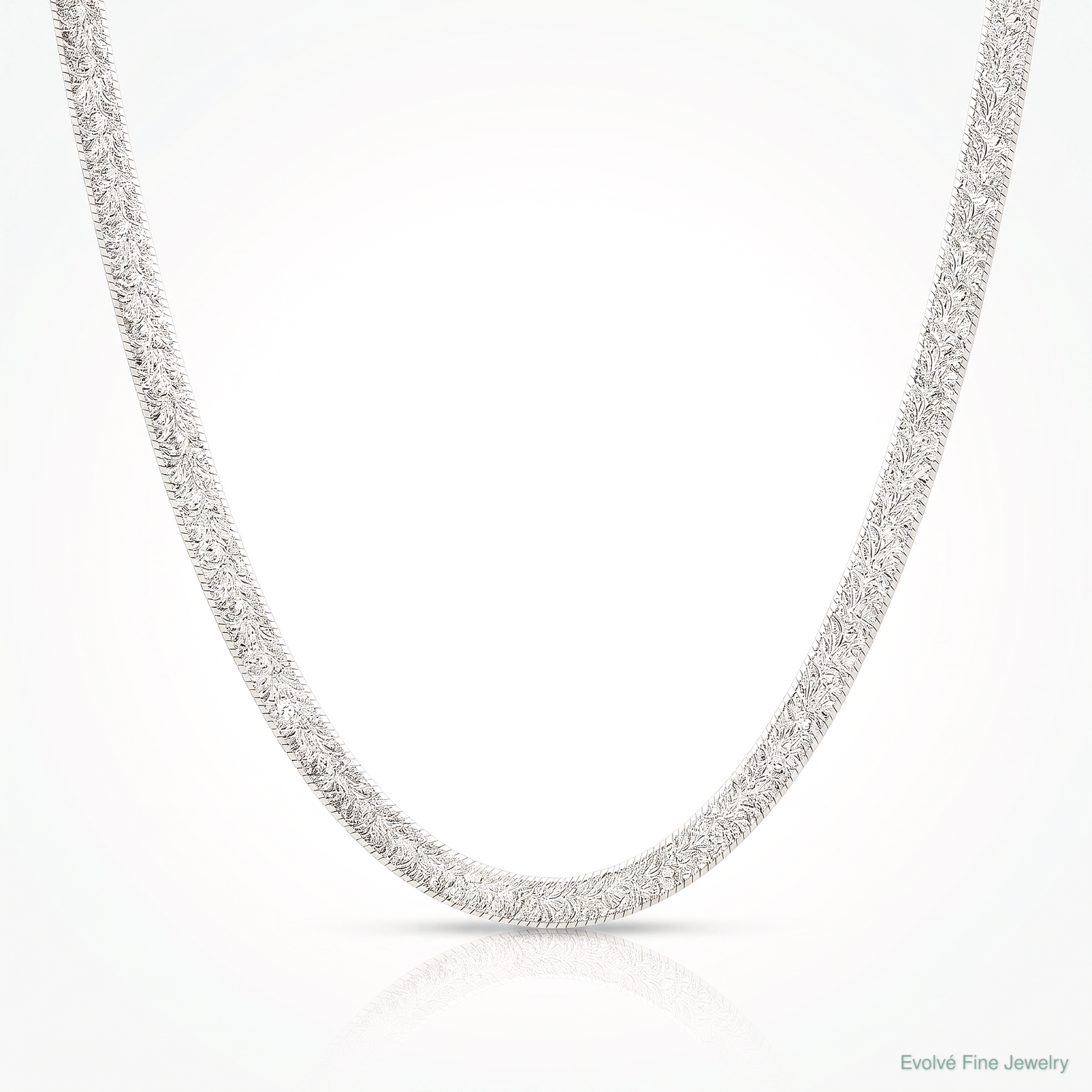 Sterling Silver Polished and Textured 8mm Flat Herringbone 18in Necklace - Lifestyle View