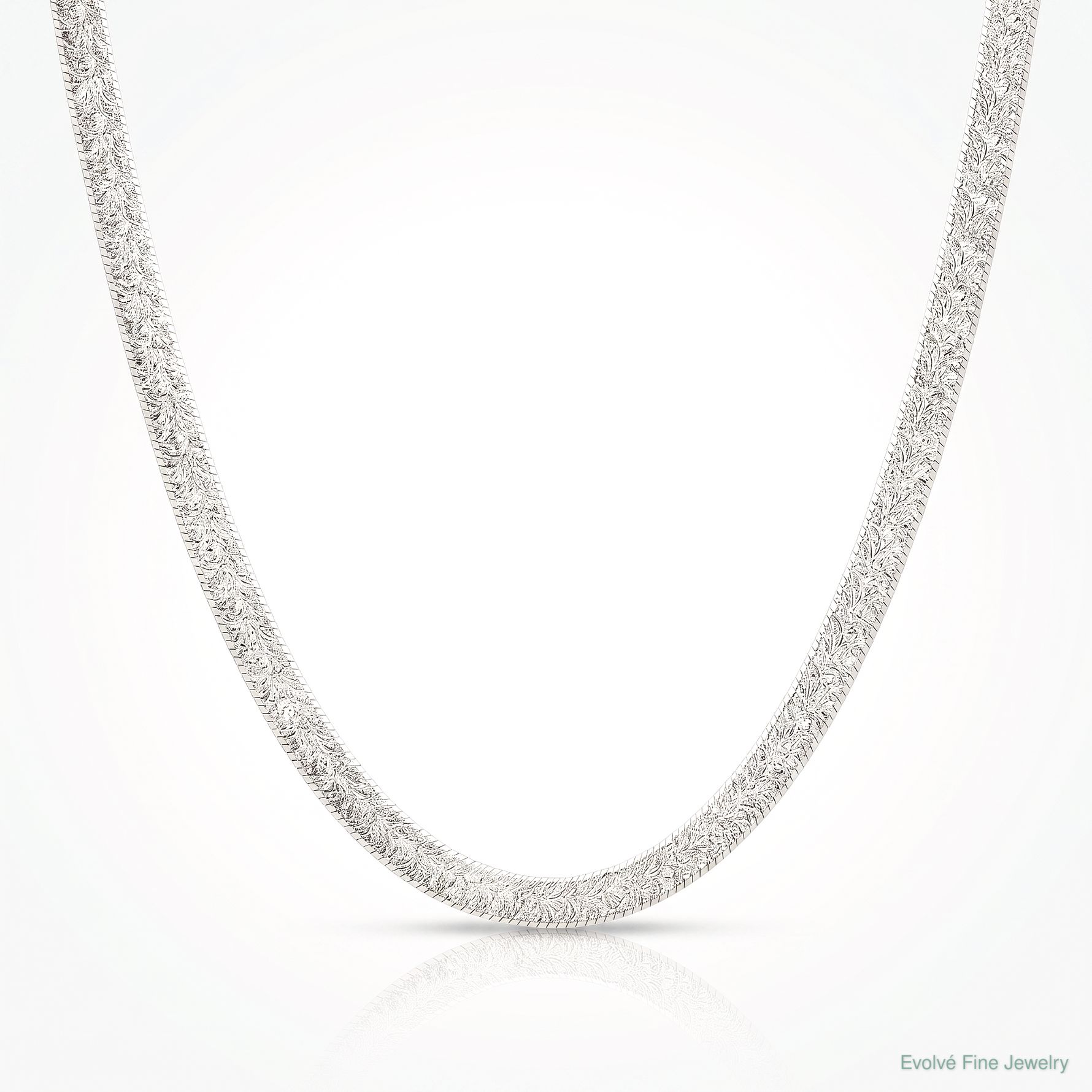 Sterling Silver Polished and Textured 8mm Flat Herringbone 18in Necklace - Lifestyle View