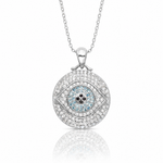 Sterling Silver Rh-plated Created Blue Spinel and CZ Evil Eye 18in Necklace - Lifestyle View