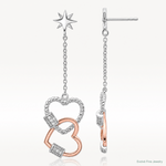 Pure Fire Sterling Silver Rhod-plated Rose-tone CZ Hearts Dangle Post Earri - Lifestyle View