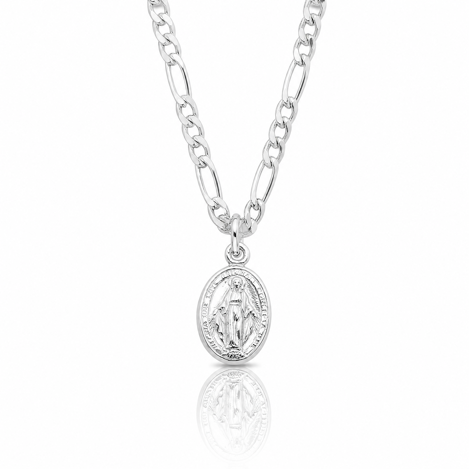 Sterling Silver RH-plated Miraculous Medal Link 16in w/2in ext. Necklace - Lifestyle View