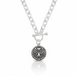 Sterling Silver Oxidized Dangle GUARDIAN ANGEL Toggle Clasp Necklace - Lifestyle View