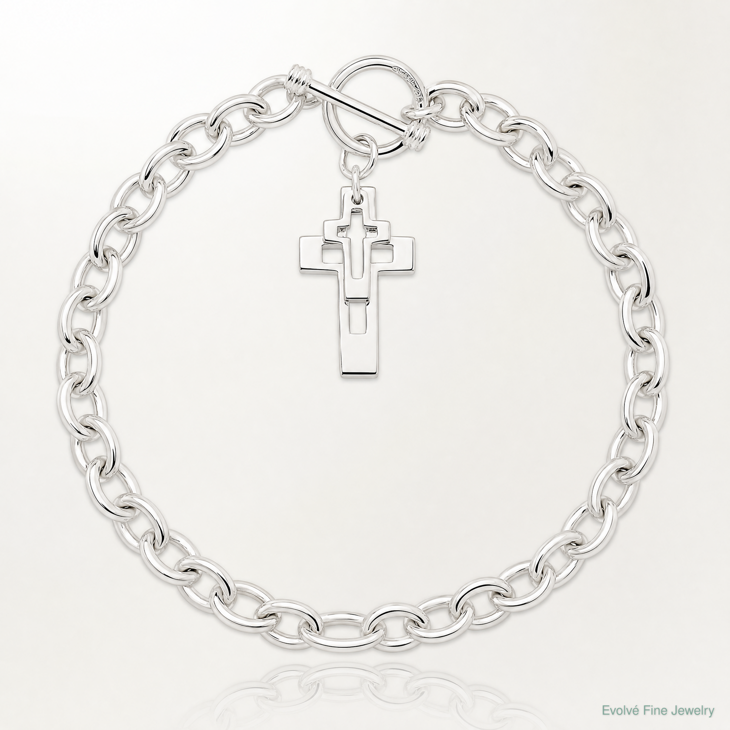 Sterling Silver E-Coated Double Open Cross Toggle Bracelet - Lifestyle View