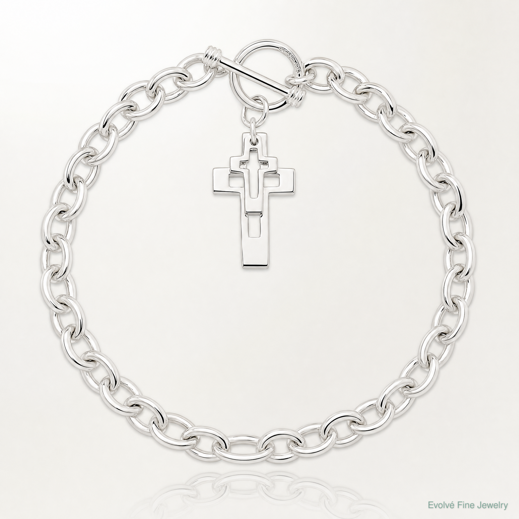 Sterling Silver E-Coated Double Open Cross Toggle Bracelet - Lifestyle View
