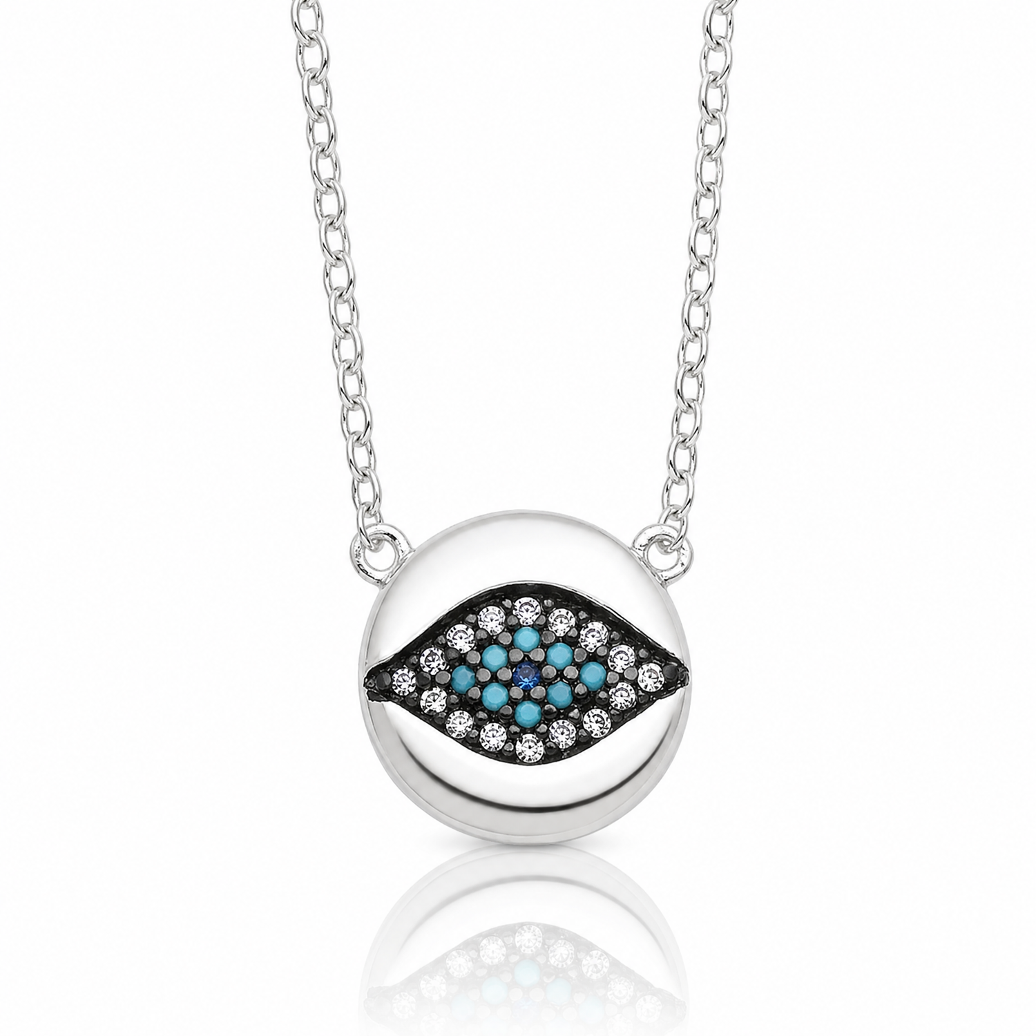 SS Multi Color CZ Evil Eye 16in w/2in ext Necklace - Lifestyle View