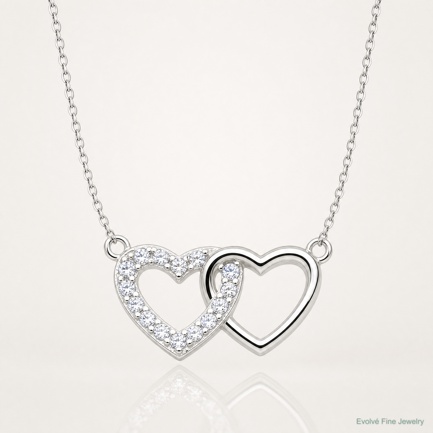 Sterling Silver E-Coating CZ Double Heart 16in w/2in ext Necklace - Lifestyle View