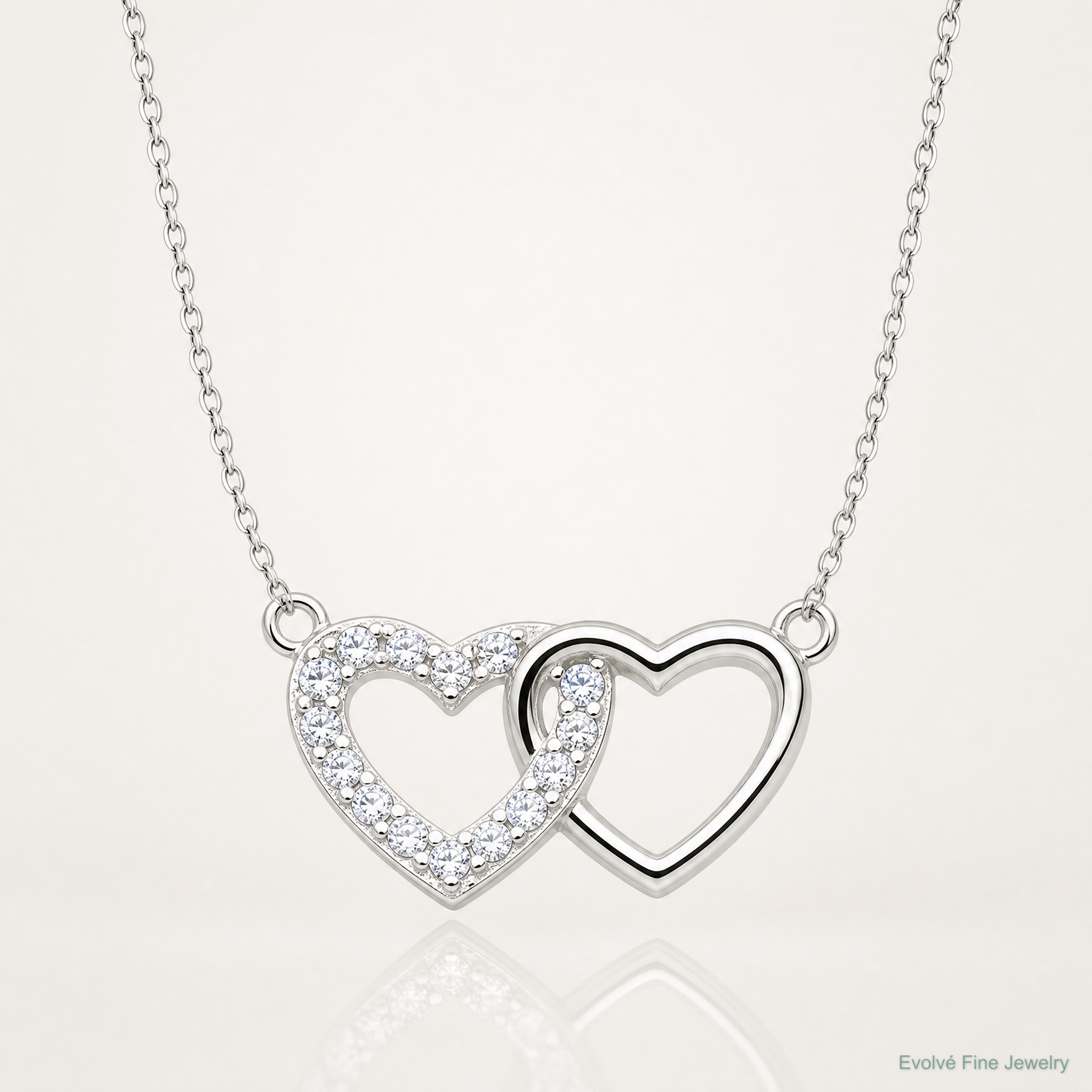 Sterling Silver E-Coating CZ Double Heart 16in w/2in ext Necklace - Lifestyle View