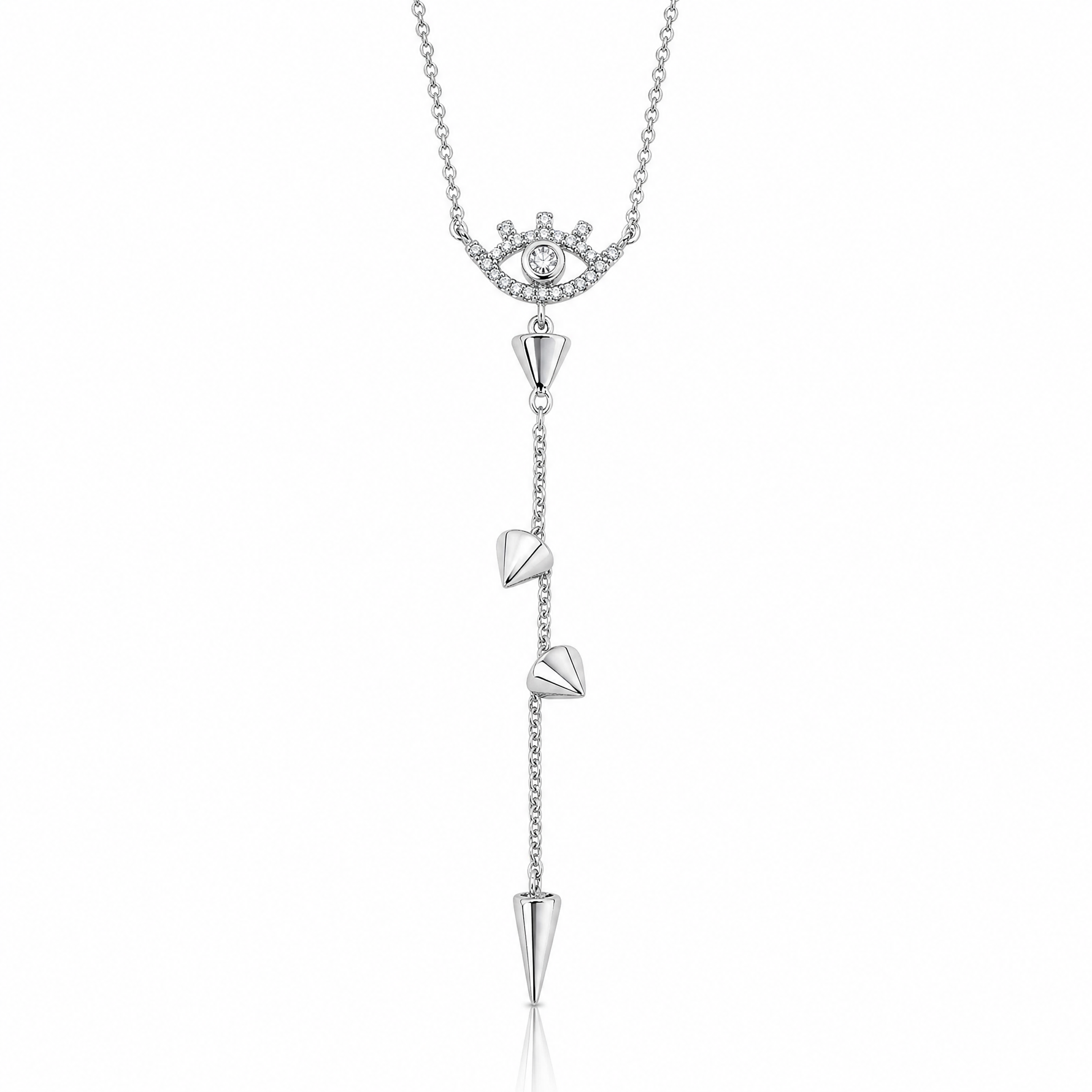 Pure Fire Sterling Silver Rhodium-plated Evil Eye CZ 18in w/2in ext Necklac - Lifestyle View