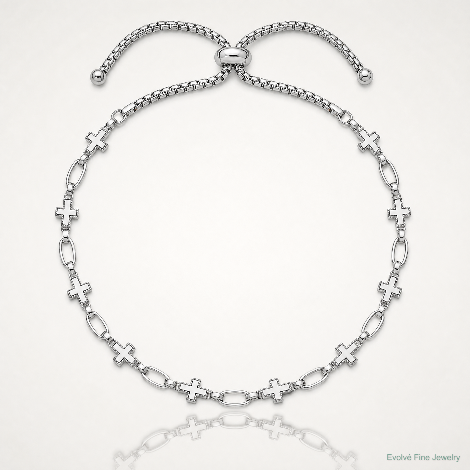 Sterling Silver Rhodium-plated Polished Cross Bolo Bracelet - Lifestyle View