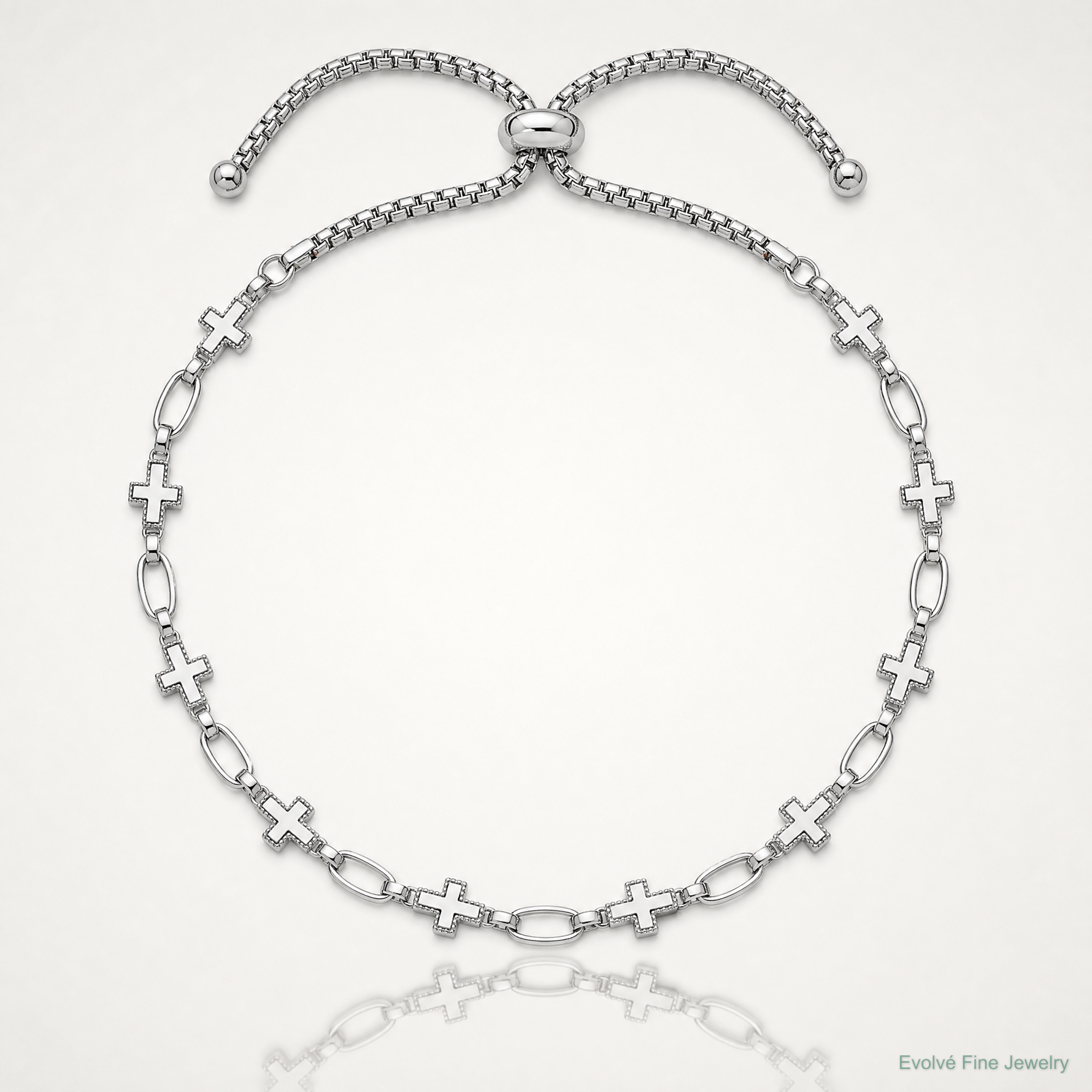 Sterling Silver Rhodium-plated Polished Cross Bolo Bracelet - Lifestyle View