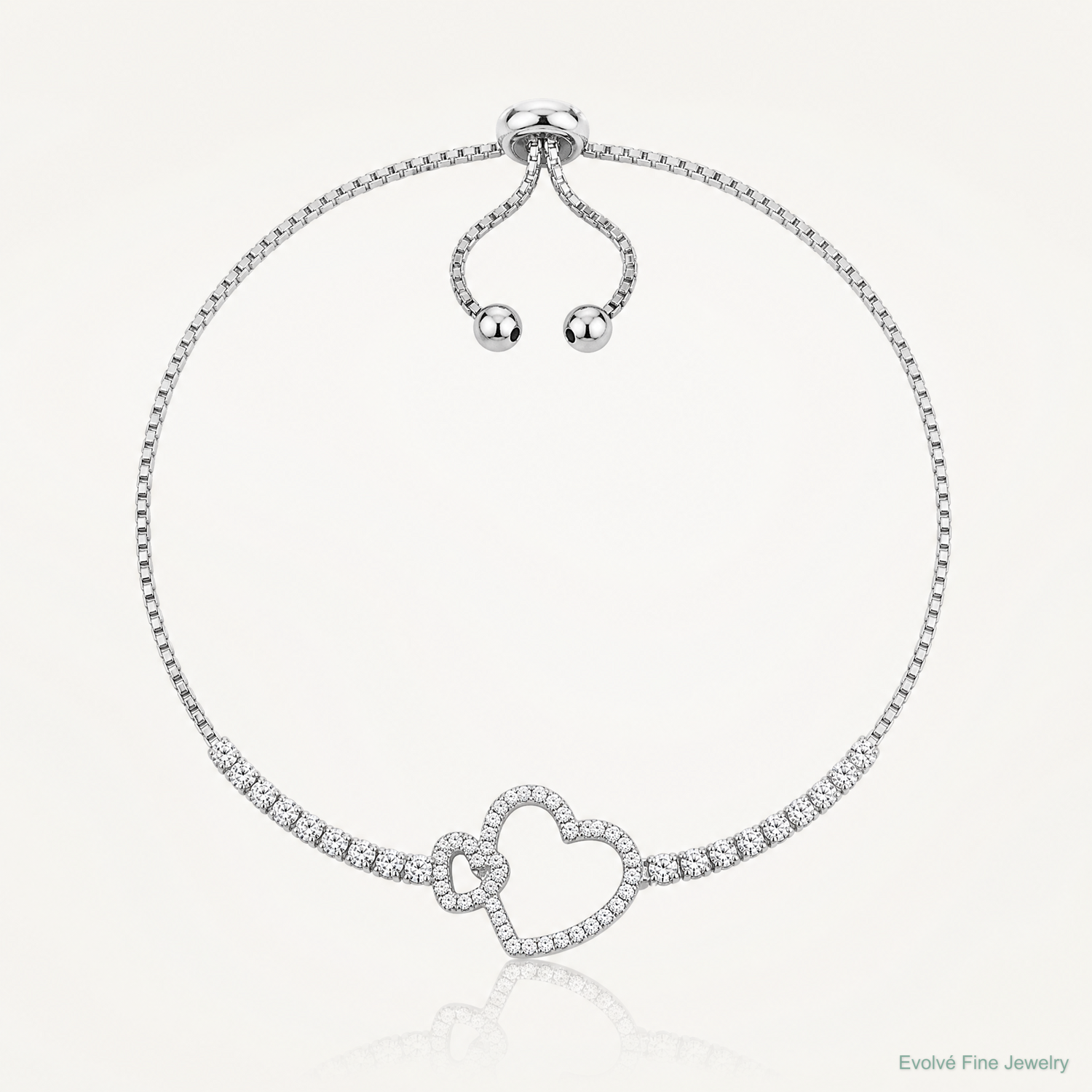 Sterling Silver Rhodium-plated CZ Heart Adjustable Bolo Bracelet - Lifestyle View
