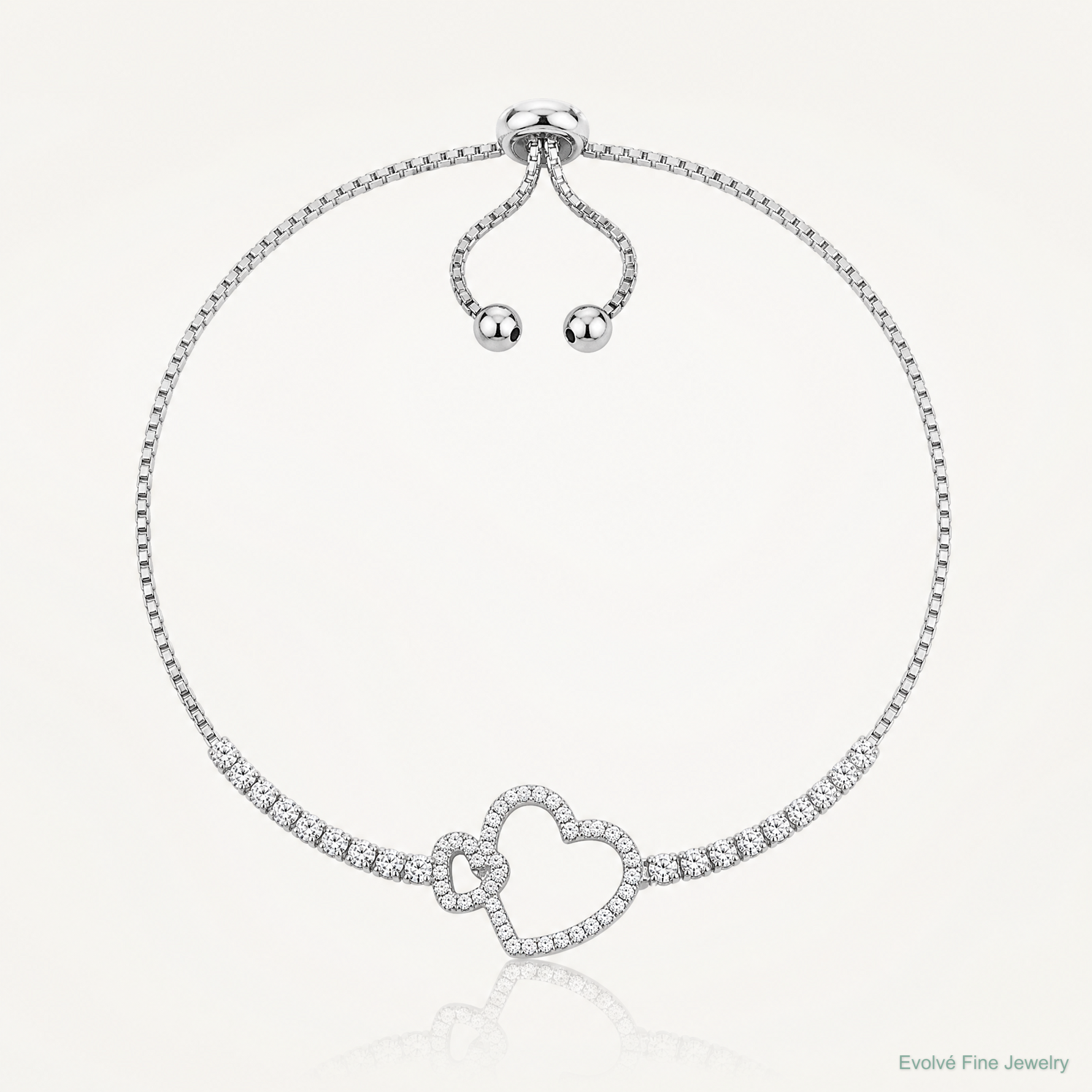 Sterling Silver Rhodium-plated CZ Heart Adjustable Bolo Bracelet - Lifestyle View
