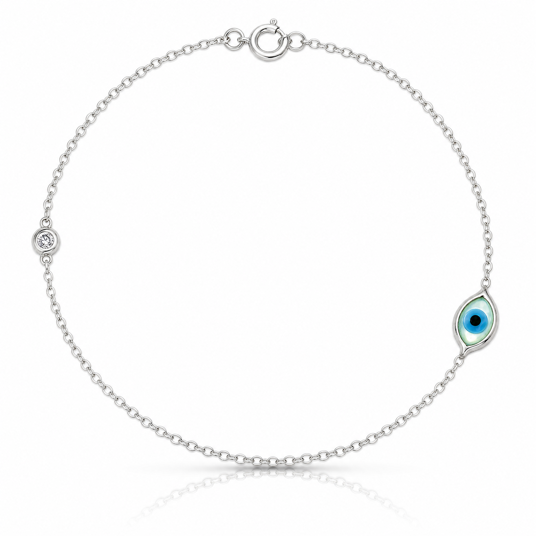 Sterling Silver CZ and Mother Of Pearl Evil Eye 6.75in w/.5in Ext Bracelet - Lifestyle View
