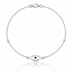 Sterling Silver Polished Black Enamel Evil Eye w/1in Ext Bracelet - Lifestyle View