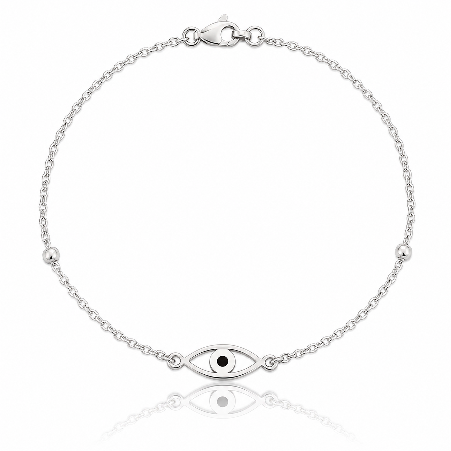 Sterling Silver Polished Black Enamel Evil Eye w/1in Ext Bracelet - Lifestyle View
