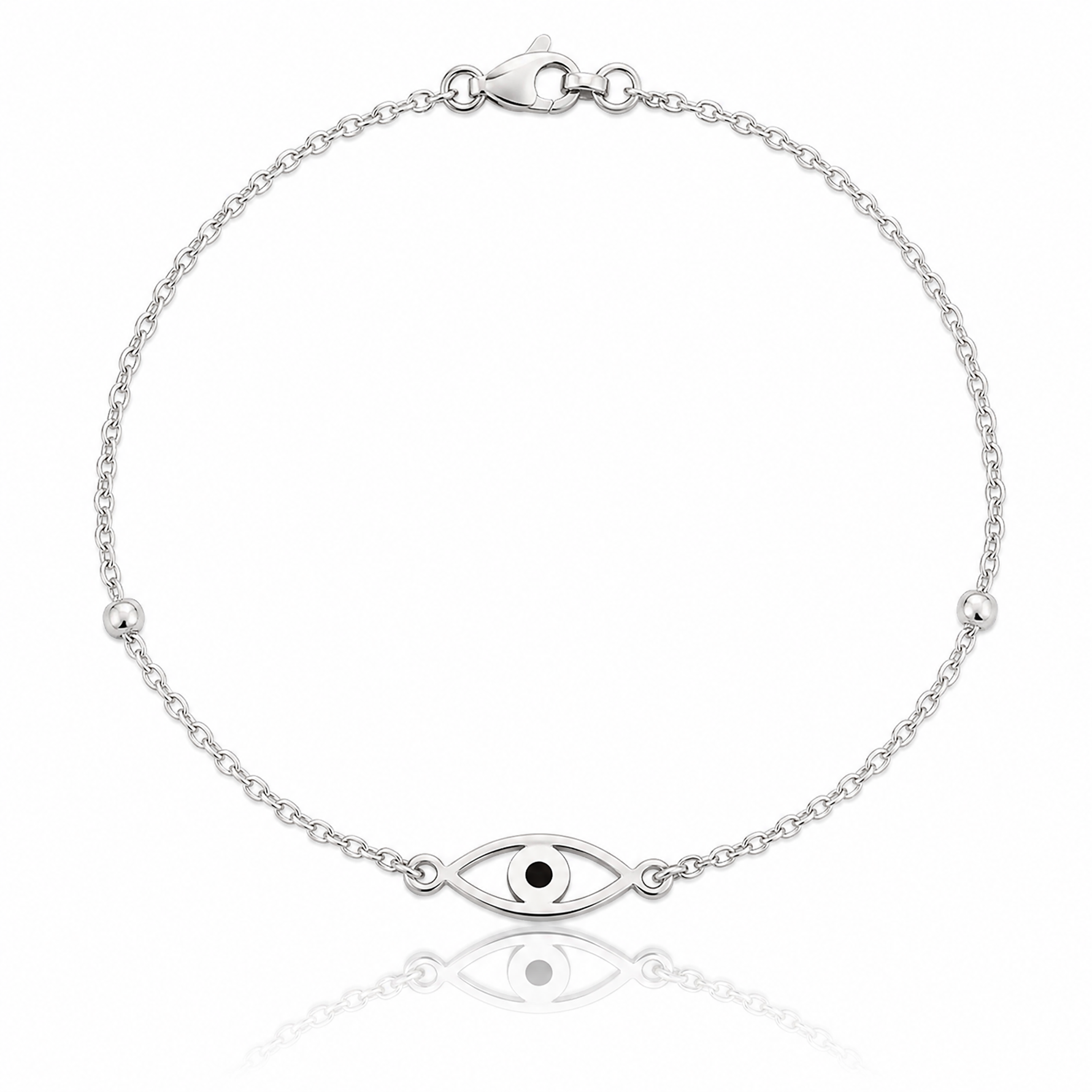 Sterling Silver Polished Black Enamel Evil Eye w/1in Ext Bracelet - Lifestyle View