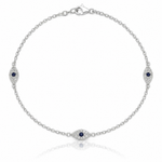 Sterling Silver Polished Blue and White CZ Evil Eye 7in w/ 1in Ext Bracelet - Lifestyle View
