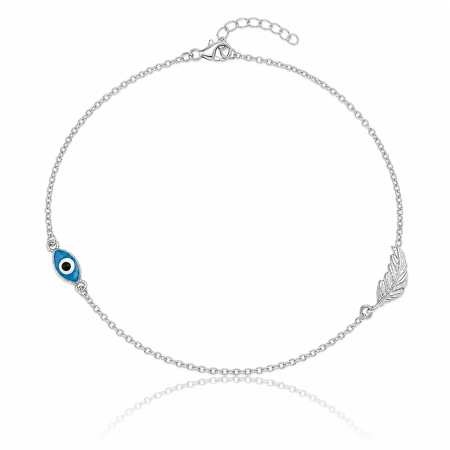 SSilver Rhodium-plated Enamel Evil Eye w/Leaf 9in Plus 1in ext. Anklet - Lifestyle View
