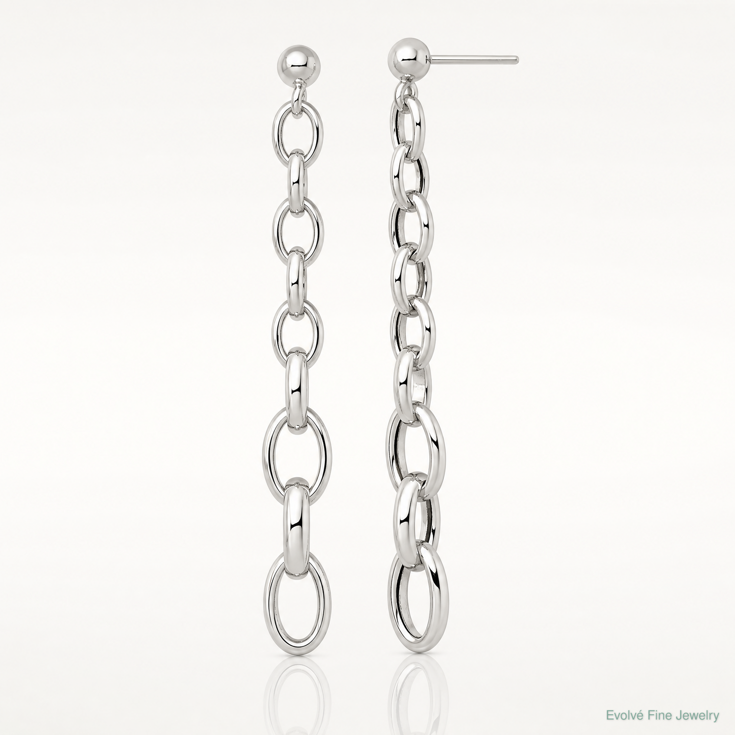 Sterling Silver Polished Graduated Link Post Dangle Earrings - Lifestyle View