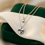 Sterling Silver Rhod-plated 2 Strand Enamel Mom Heart w/1in ext Necklace - Lifestyle View