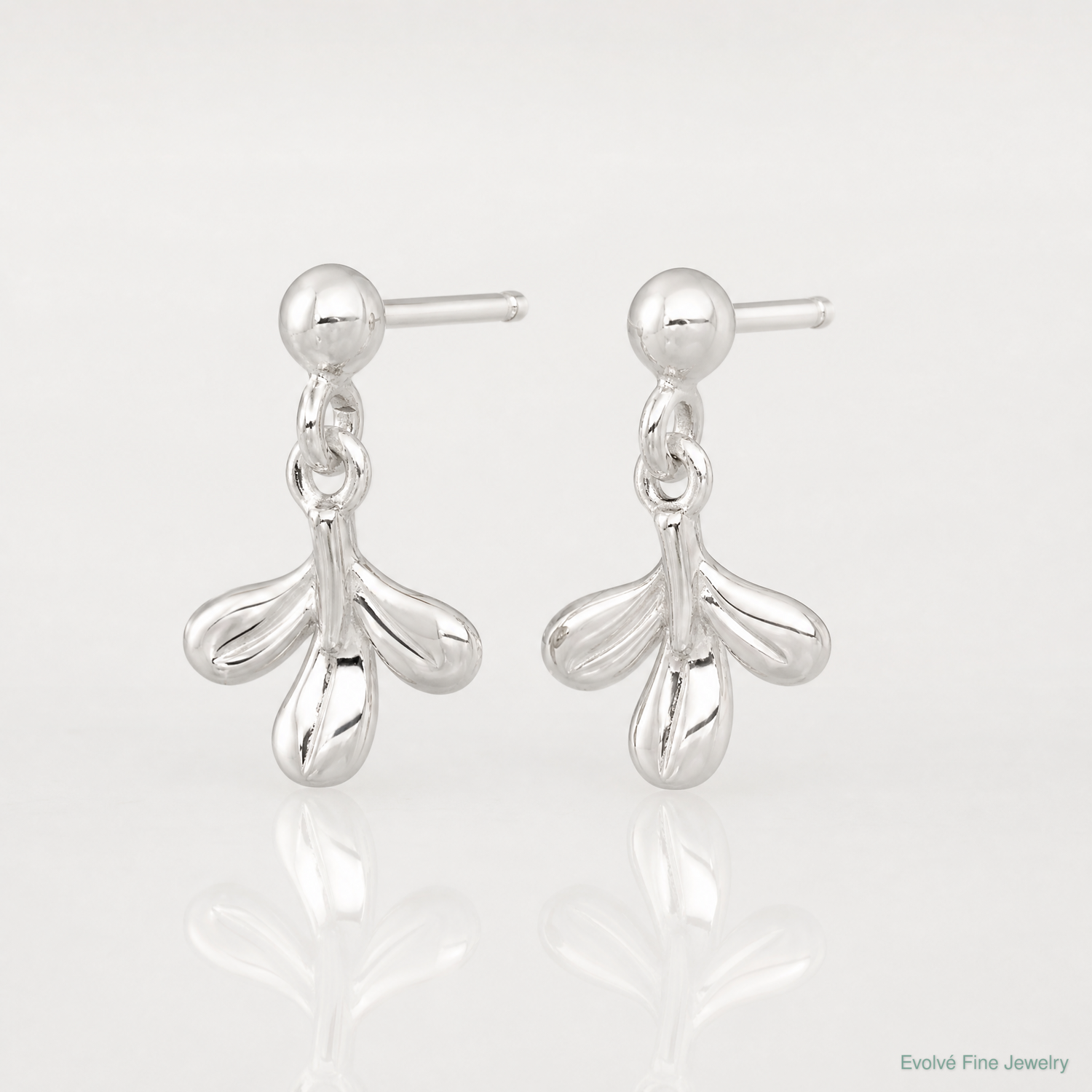 Sterling Silver Polished 3 Leaf Post Dangle Earrings - Lifestyle View