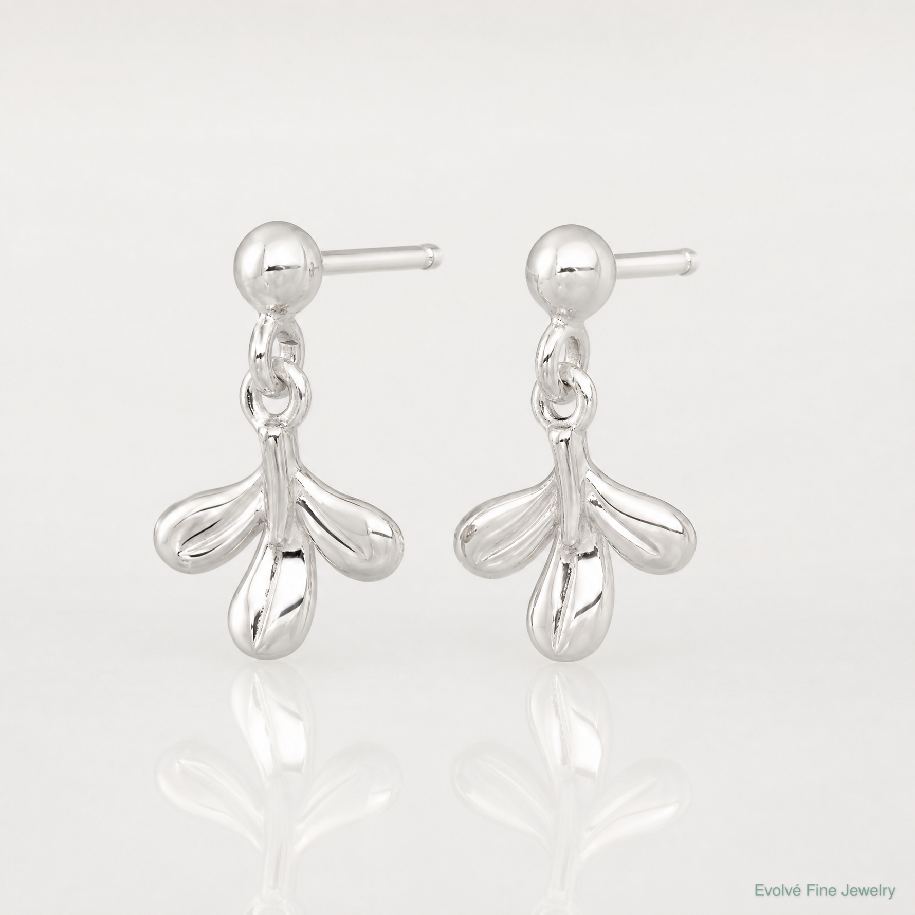 Sterling Silver Polished 3 Leaf Post Dangle Earrings - Lifestyle View