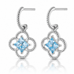 Sterling Silver RH-plated CZ  Removeable Clover Hoop Post Dangle Earrings - Lifestyle View