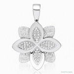 Sterling Silver Rhodium-plated Polished Textured Flower Pendant - Lifestyle View
