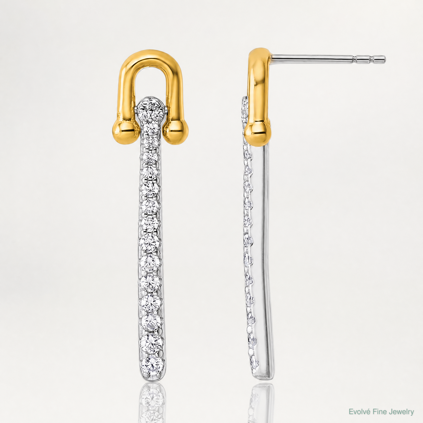 Sterling Silver Gold-tone CZ Polished And Textured Dangle Post Earrings - Lifestyle View