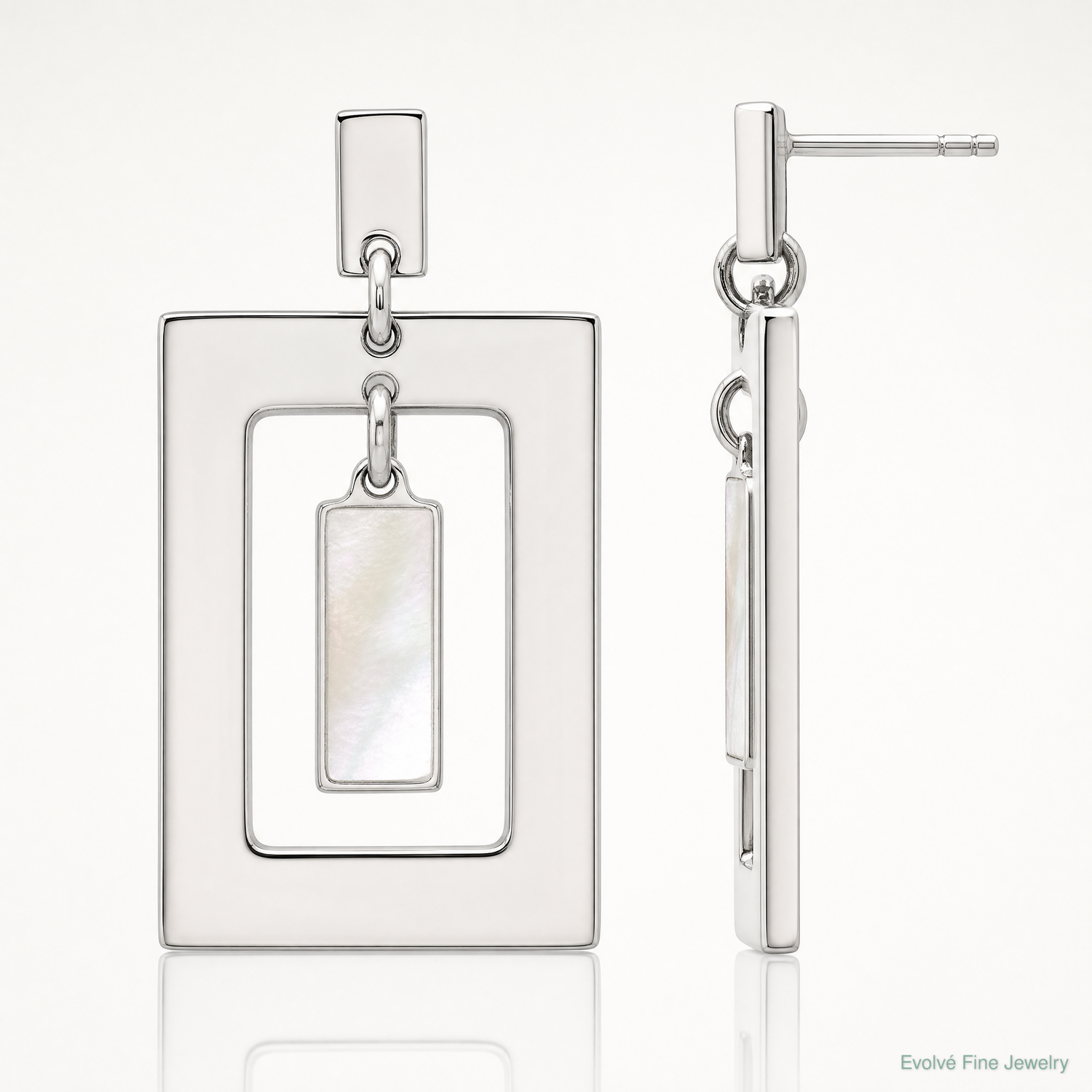 Sterling Silver Rectangle Mother of Pearl Post Dangle Earrings - Lifestyle View