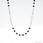 Sterling Silver Rh-plat Blk Crystal  20in w/.5in ext Rosary Themed Necklace - Lifestyle View
