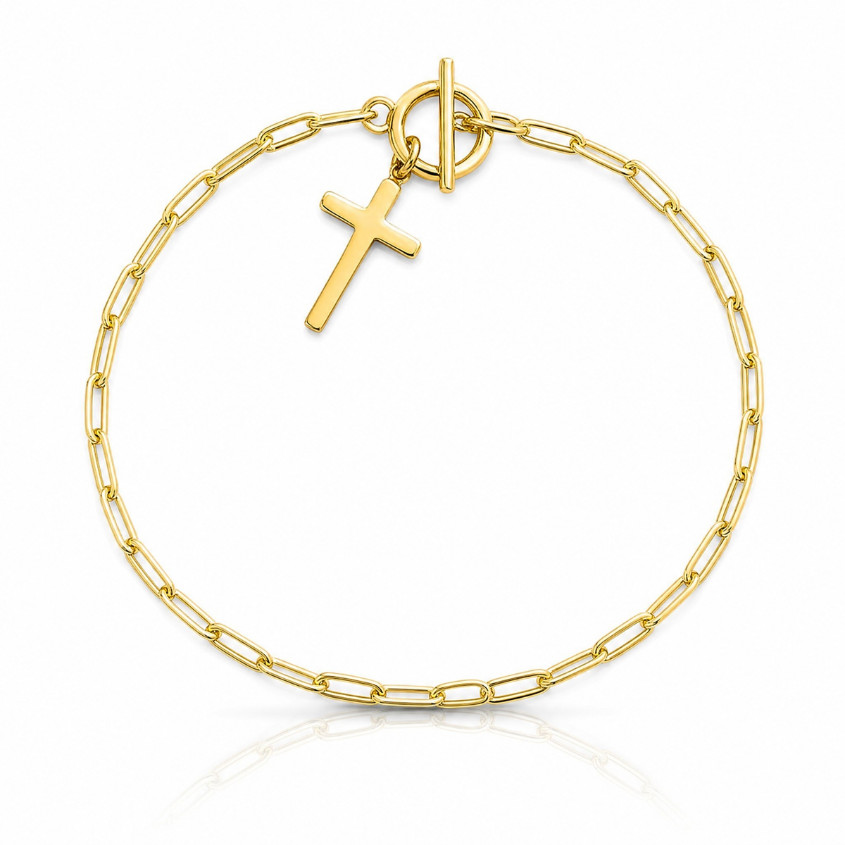 Sterling Silver Gold-tone Cross Paperclip Link 6.5in w/1in Ext Bracelet - Lifestyle View