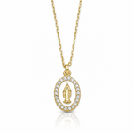 Sterling Silver Gold-plat CZ Enamel Miraculous Medal  w/2in ext. Necklace - Lifestyle View