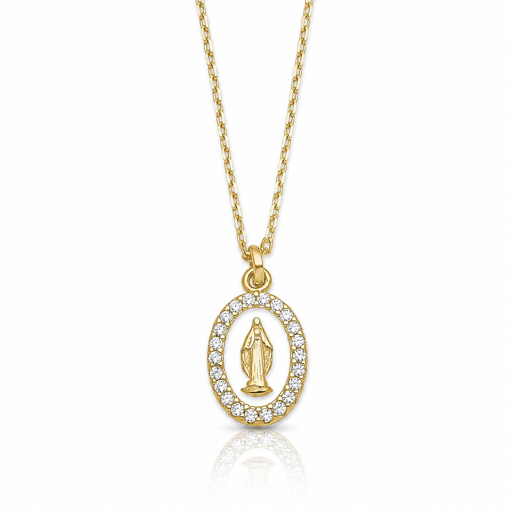 Sterling Silver Gold-plat CZ Enamel Miraculous Medal  w/2in ext. Necklace - Lifestyle View