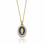 Sterling Silver Gold-plat CZ Enamel Miraculous Medal w/2in ext. Necklace - Lifestyle View