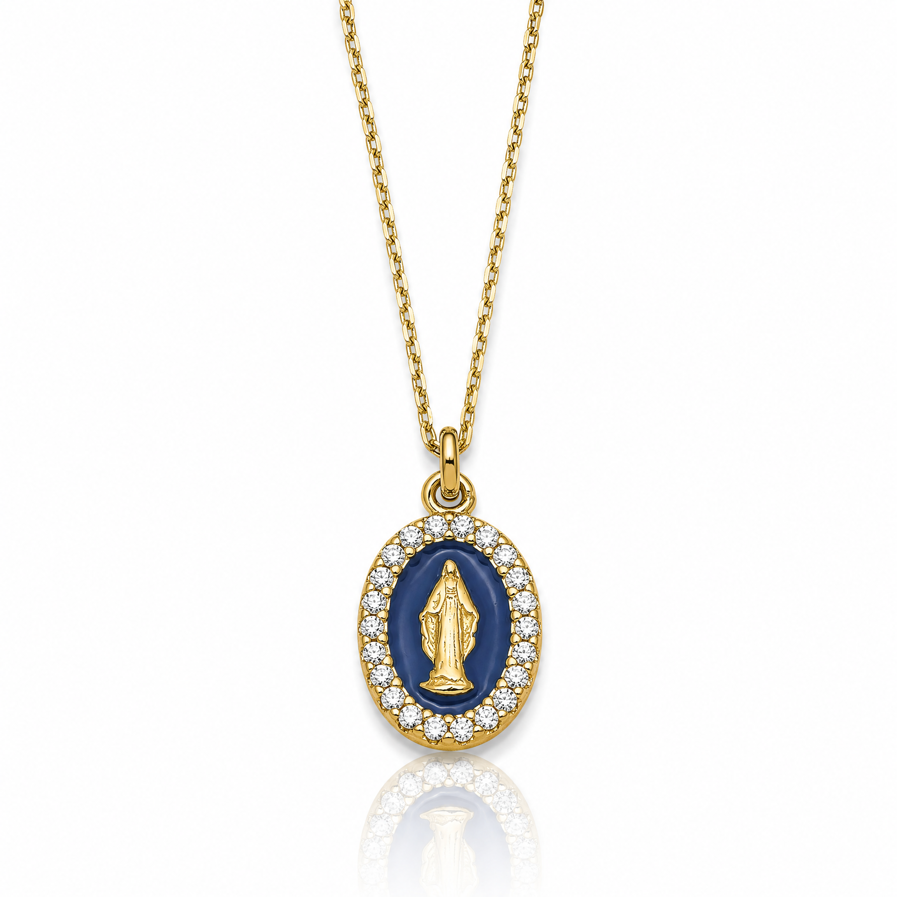 Sterling Silver Gold-plat CZ Enamel Miraculous Medal w/2in ext. Necklace - Lifestyle View