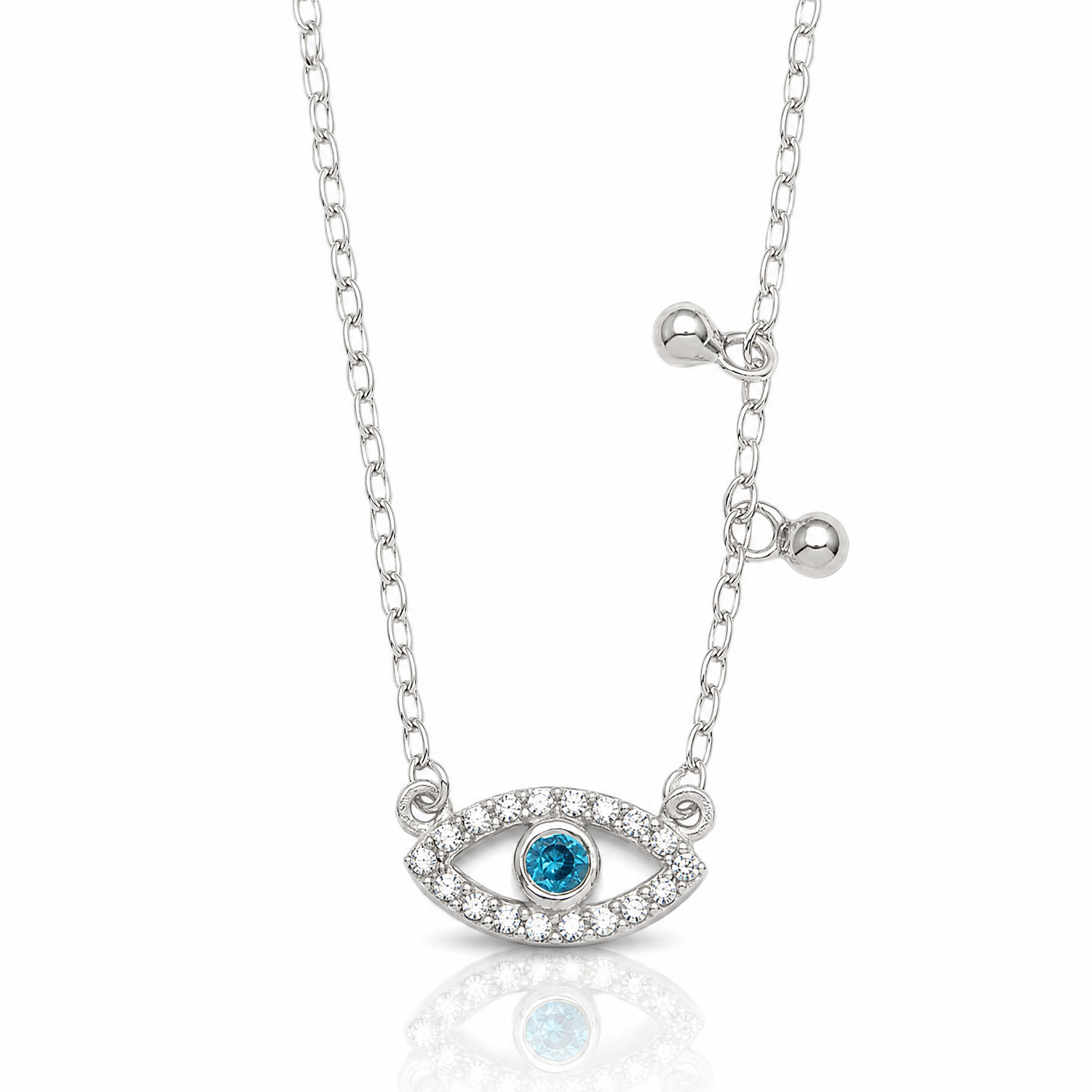 Sterling Silver CZ Evil Eye w/ 2in Ext Necklace - Lifestyle View