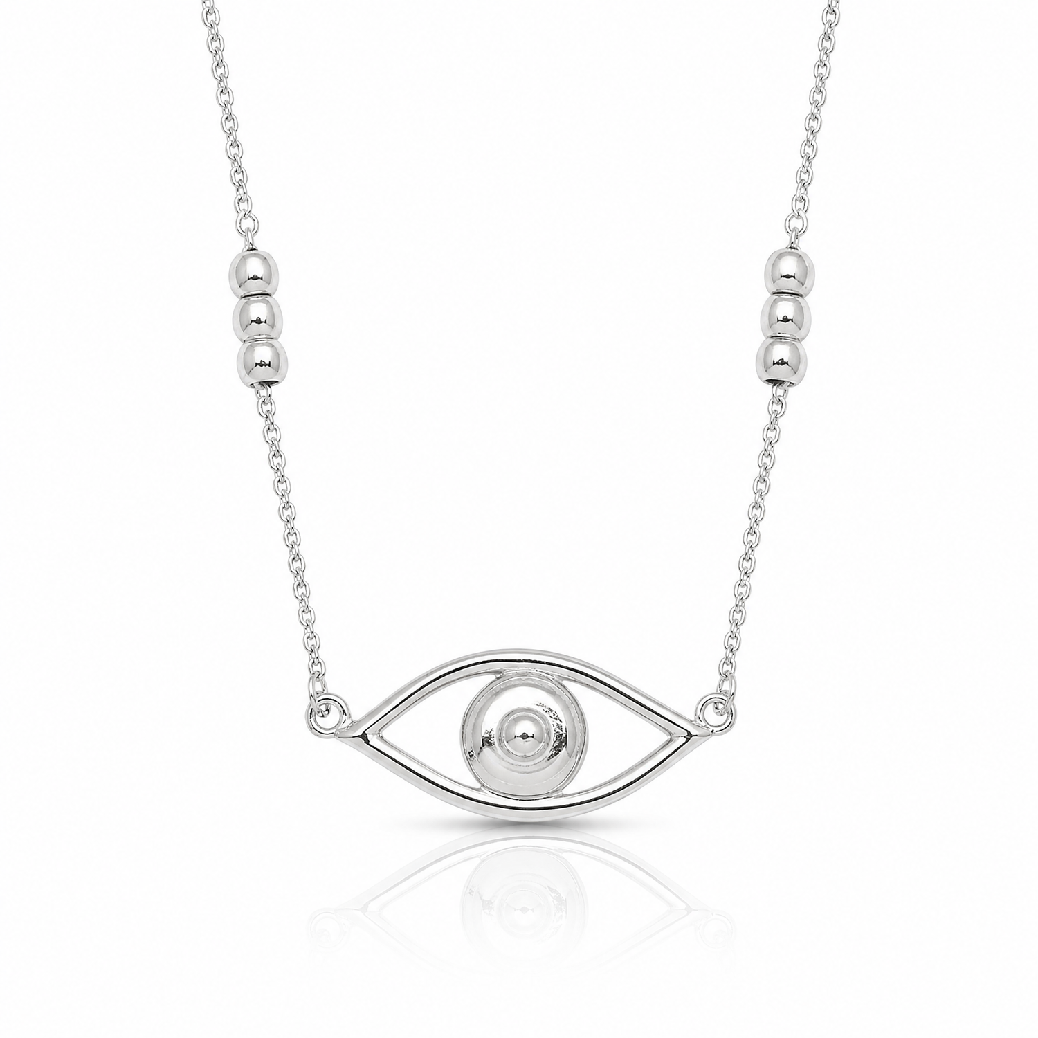 Sterling Silver Polished Evil Eye w/1in Ext Necklace - Lifestyle View